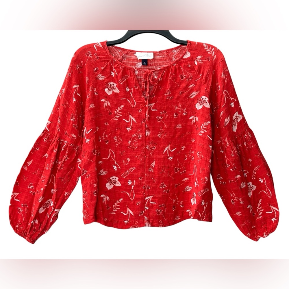 Universal Thread Red Floral Peasant Boho Long Sleeve Top Blouse Size XS - Picture 2 of 9